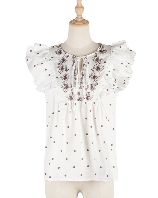 Vacation Flared Sleeves Polka Dot T-Shirts