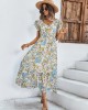 Bohemia High Waisted Floral Printed V-Neck Dress