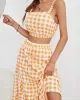 Vacation Sleeveless Plaid U-Neck Two Pieces Set