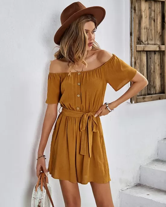 Casual Buckle Loose Solid Color One-Shoulder Jumpsuit