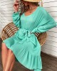 Vacation Loose Solid Color V-Neck Dress