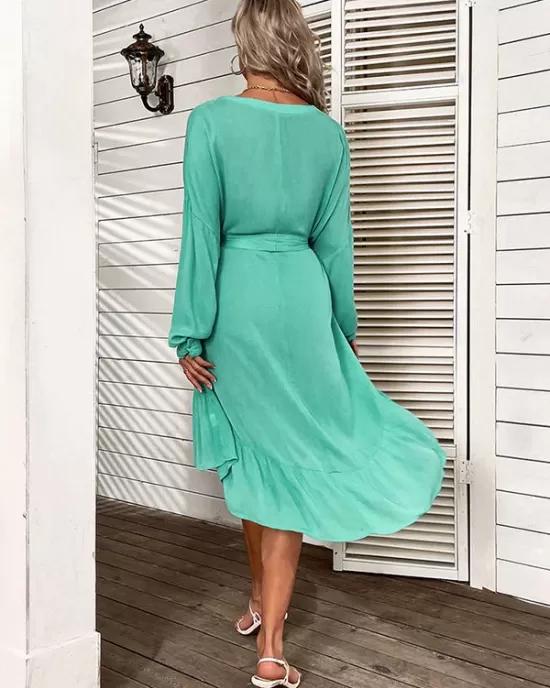 Vacation Loose Solid Color V-Neck Dress