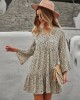 V-Neck Polka Dot Long Flare Sleeves Mini Dress