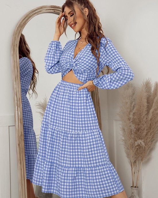 Vacation A-Line Plaid Hollow Midi Dresses