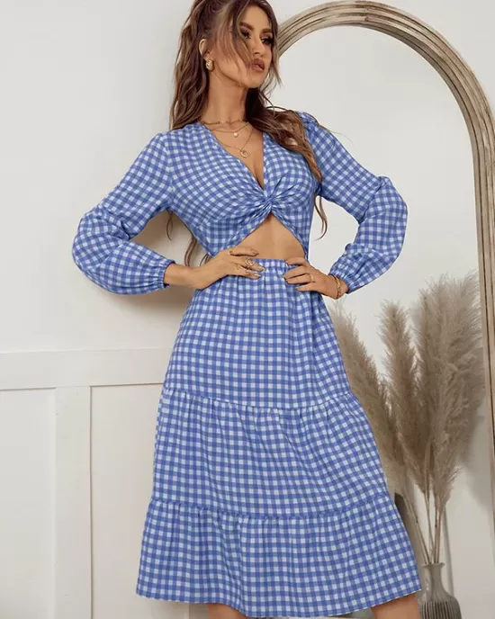 Vacation A-Line Plaid Hollow Midi Dresses