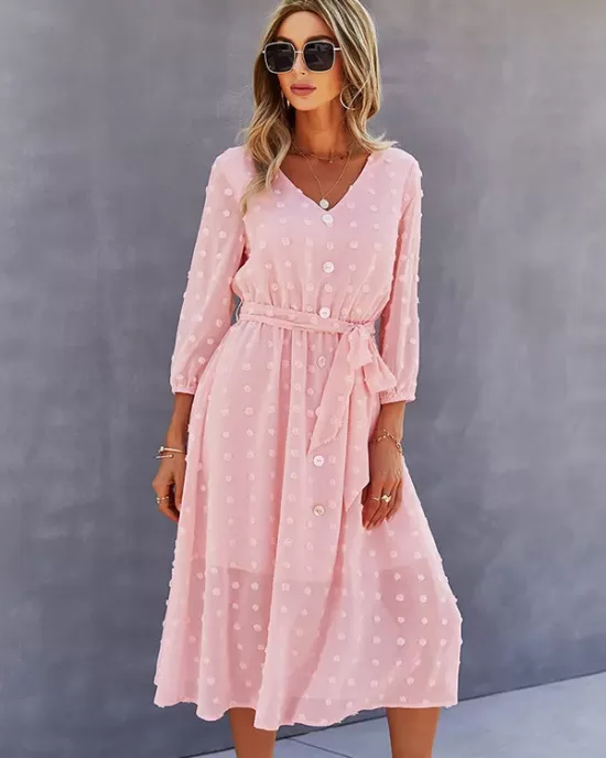 Casual Loose A-Line Buttoned Midi Dresses