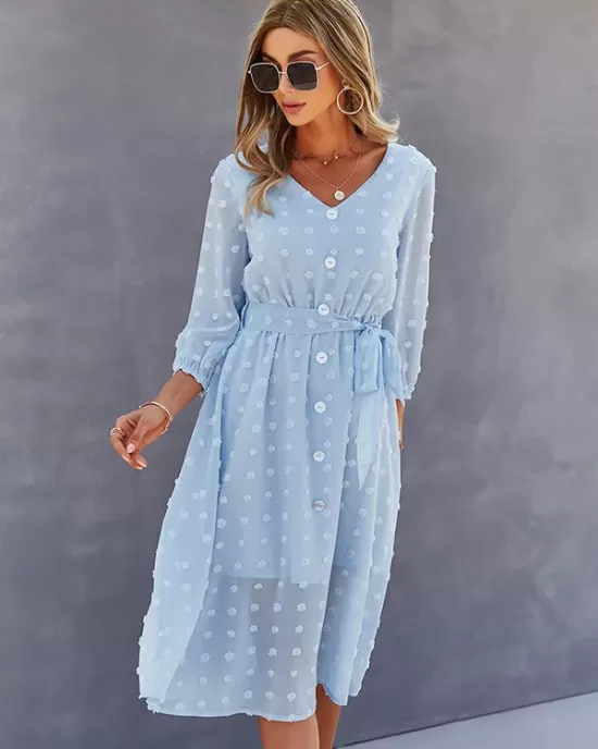 Casual Loose A-Line Buttoned Midi Dresses