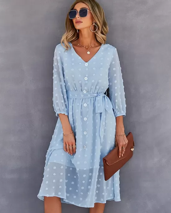 Casual Loose A-Line Buttoned Midi Dresses