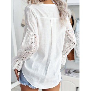 Button Lace Flare Blouse