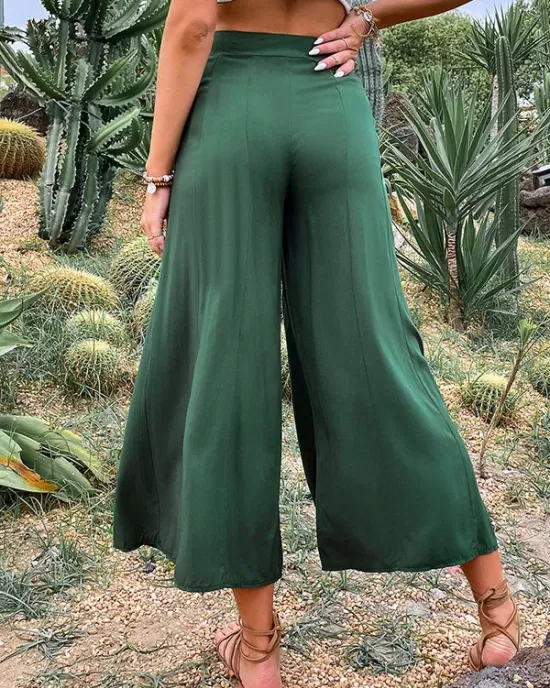 Casual High Waisted Wide Leg Solid Color  Pants