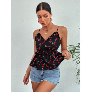 Wrap Printed Backless V-Neck Vest Top