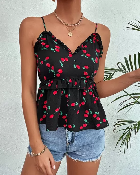 Wrap Printed Backless V-Neck Vest Top