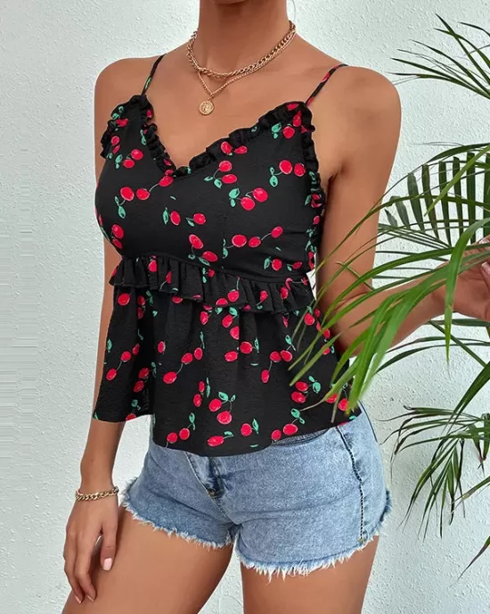 Wrap Printed Backless V-Neck Vest Top