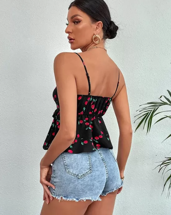 Wrap Printed Backless V-Neck Vest Top