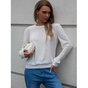 Casual Long Sleeves Backless Round-Neck T-Shirt