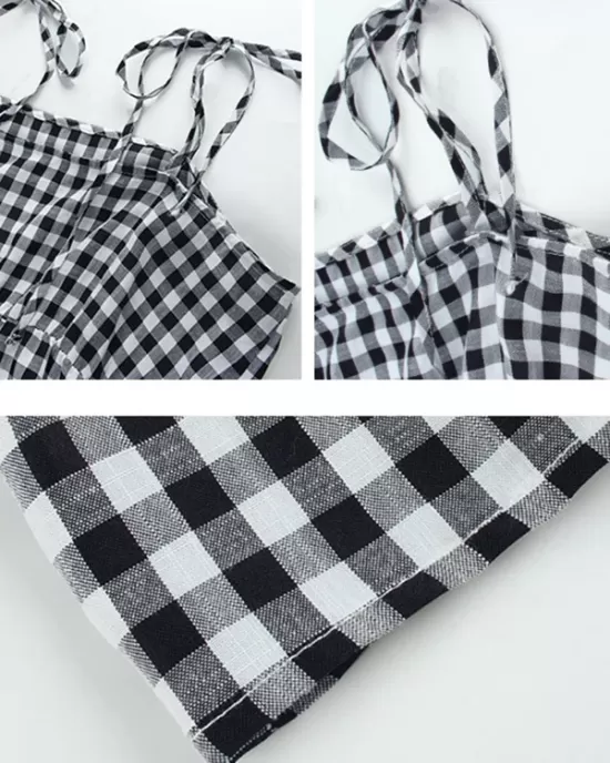 Bohemia A-Line Sleeveless Plaid  Dress