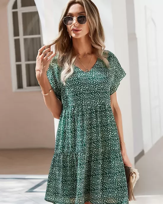 Bohemia Flared Sleeves Floral V-Neck Dress