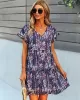 Bohemia Flared Sleeves Floral V-Neck Dress