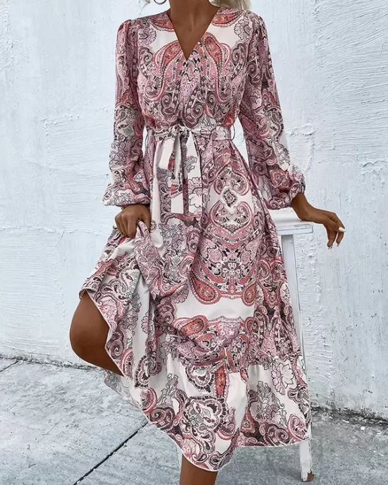 Bohemia Puff Sleeves Floral V-Neck Dress