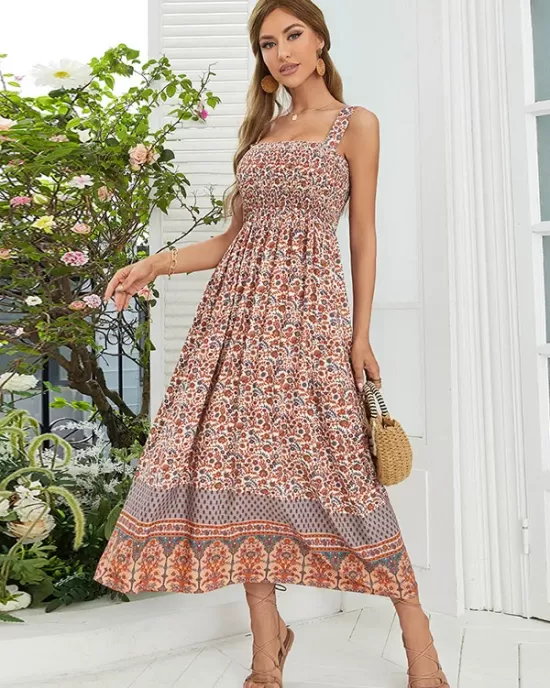 Vacation Sleeveless Floral U-Neck Dress