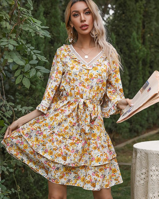 Bohemia A-Line Floral V-Neck Dress