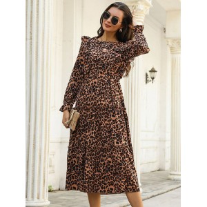 Bohemia Loose Leopard Round-Neck Dress