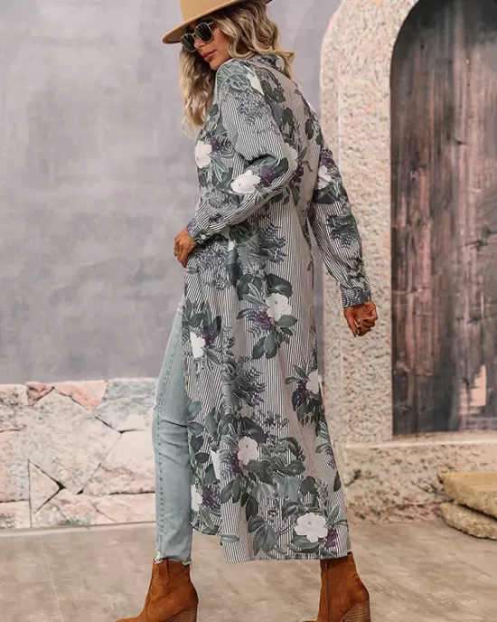 Casual Long Sleeves Floral Polo Dress