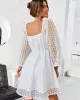 Vacation Puff Sleeves A-Line Solid V-Neck Dress