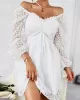 Vacation Puff Sleeves A-Line Solid V-Neck Dress