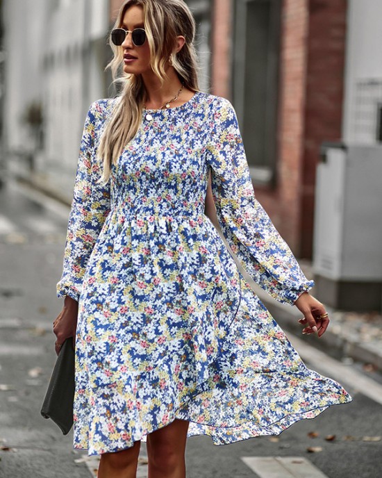 Bohemia Puff Sleeves Floral Dress