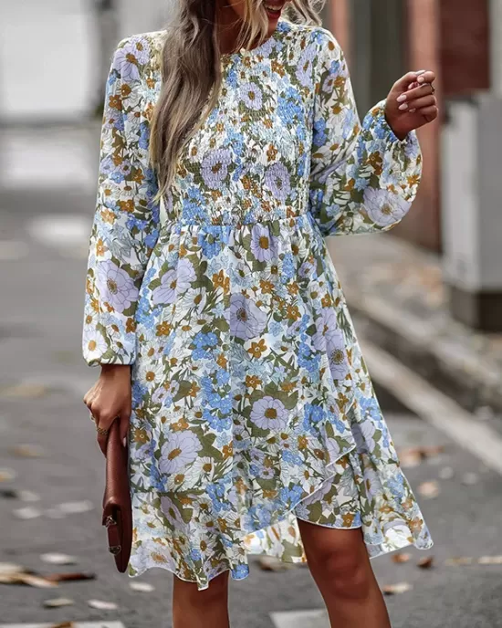 Bohemia Puff Sleeves Floral Dress