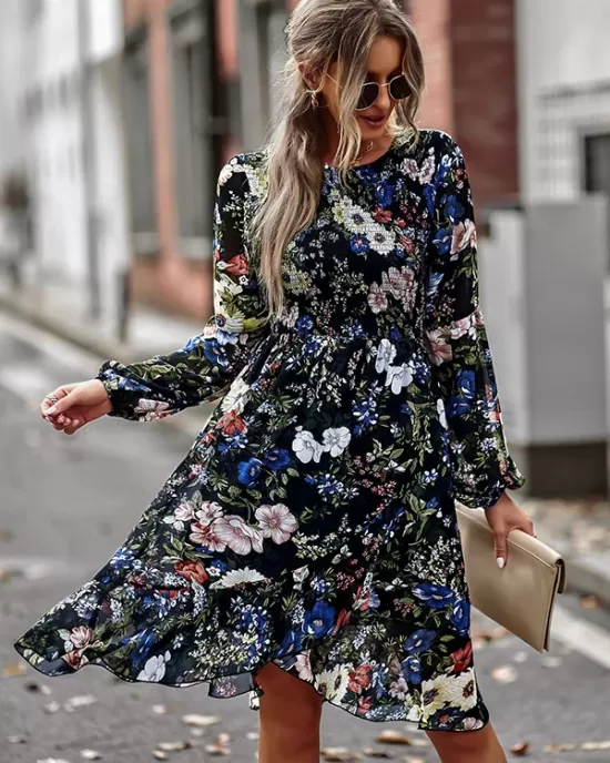 Bohemia Puff Sleeves Floral Dress