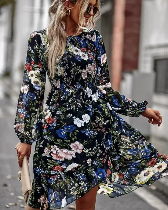 Bohemia Puff Sleeves Floral Dress