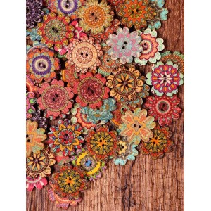 About 100Pcs Multi-Color Floral Pattern Buttons