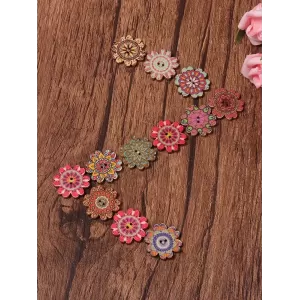 About 100Pcs Multi-Color Floral Pattern Buttons