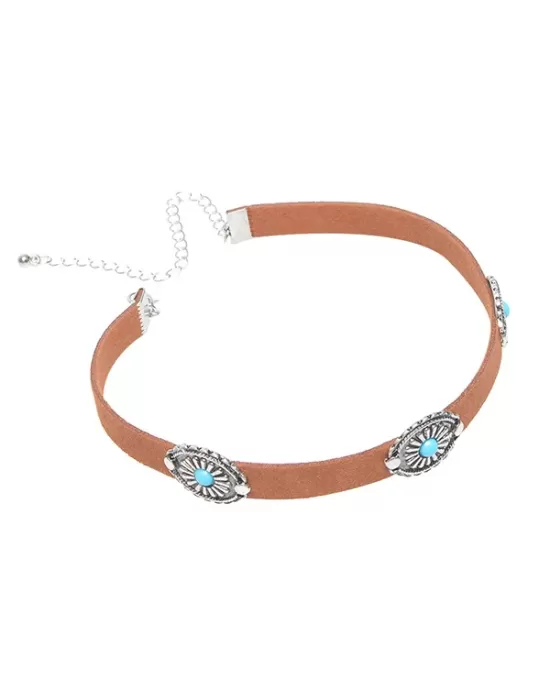 Bohemian Retro Simple Metal Flower Plate Turquoise Neck Chain Collar