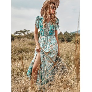 Bohemia A-Line Floral V-Neck Dress