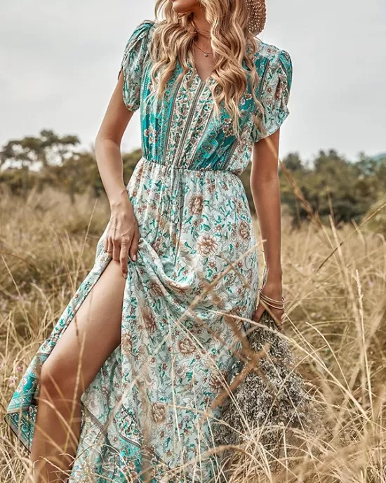 Bohemia A-Line Floral V-Neck Dress