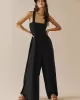 4 Colors Urban High Waisted Wide Leg Solid Color Jumpsuits Bottom