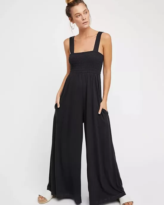 4 Colors Urban High Waisted Wide Leg Solid Color Jumpsuits Bottom