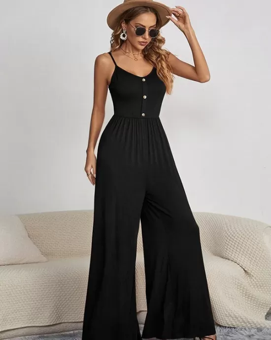 Vacation Sleeveless Solid Color Jumpsuit