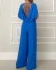 Backless Hollow Solid Color High-Low Wide Leg Round-Neck Jumpsuits Bottoms