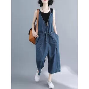 Comfortable V-neck Jeans Jumpsuit