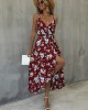 Vacation Sleeveless Floral Printed Backless V-Neck Dress