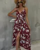 Vacation Sleeveless Floral Printed Backless V-Neck Dress