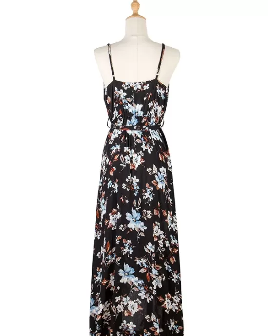 Vacation Sleeveless Floral Printed Backless V-Neck Dress