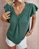 Vacation Loose Solid Color V-Neck T-Shirt