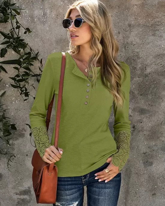 Casual Loose Buckle Solid Deep V-Neck Shirts Top