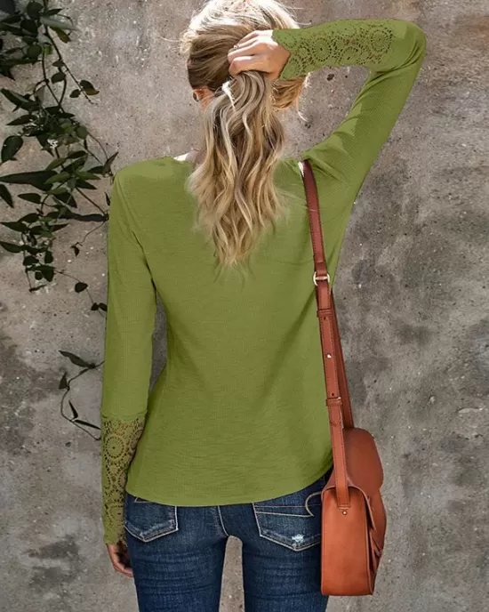 Casual Loose Buckle Solid Deep V-Neck Shirts Top