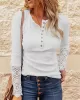 Casual Loose Buckle Solid Deep V-Neck Shirts Top